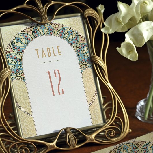 Gold Table Numbers  Art Nouveau Wedding Kaart