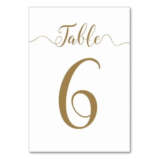Gold Table Numéro 6 de 30 Cartes de table Mariages (Dos)