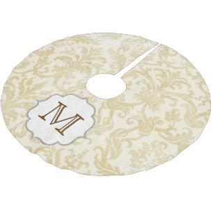 Gold Tan Damask Lace Monogram Initiaal Boomrok Kerstboom Rok