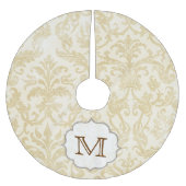 Gold Tan Damask Lace Monogram Initiaal Boomrok Kerstboom Rok (Voorkant)