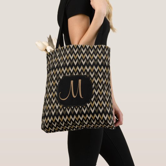 Gold-, Tan- en Black Chevron-ontwerp Tote Bag (Dichtbij)
