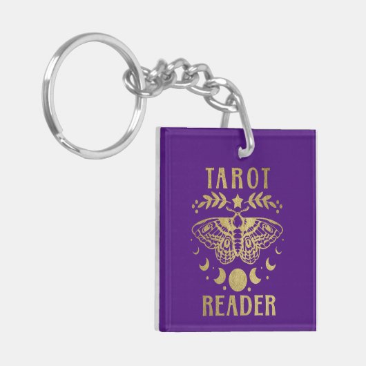 Gold Tarot Reader Moon Phase Moth Stars Sleutelhanger (Voorkant Links)