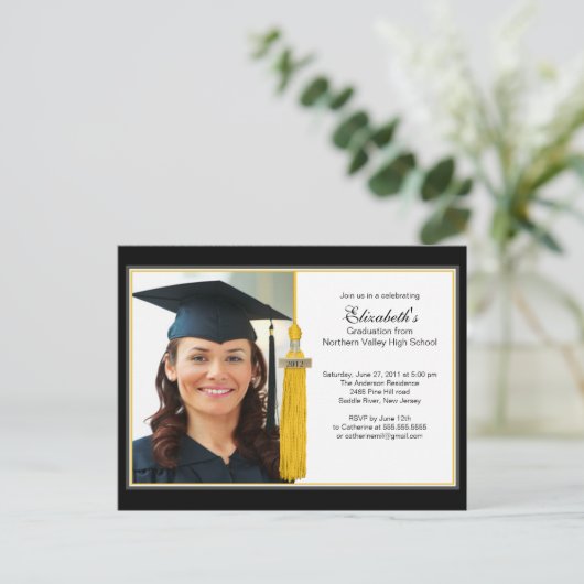 Gold Tassel foto afstuderen Party uitnodiging 2012 (Staand voorkant)