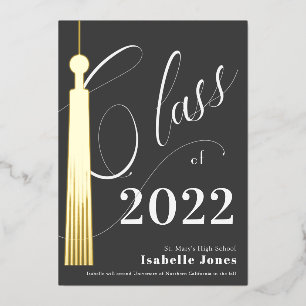 Gold Tassel Grey Afstuderen Folie Uitnodiging