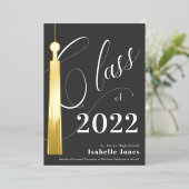 Gold Tassel Grey Afstuderen Folie Uitnodiging (Staand Voorkant)