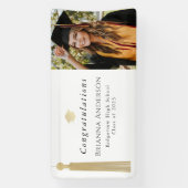 Gold Tassel & Pet White Graduparty foto Spandoek (Verticaal)