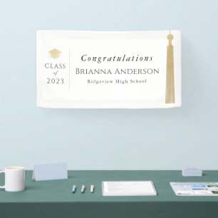 Gold Tassel & Pet White Graduparty Spandoek
