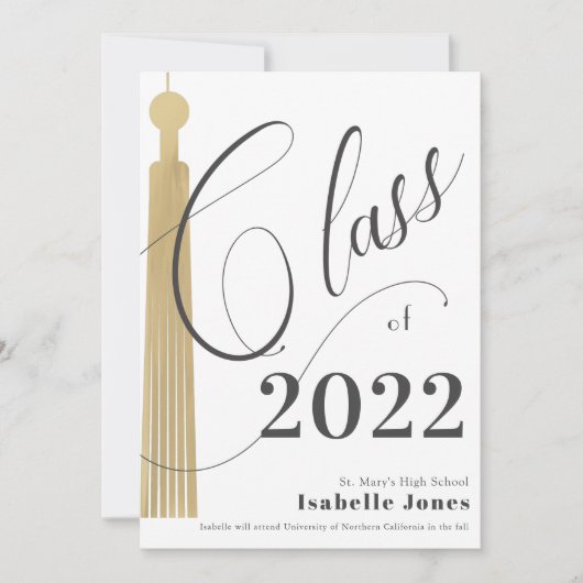 Gold Tassel White Afstuderen Invitation Kaart (Voorkant)