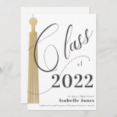 Gold Tassel White Afstuderen Invitation Kaart (Voorkant / Achterkant)