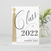 Gold Tassel White Graduation Invitation (Debout devant)