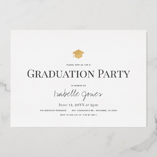 Gold Tassel White Photo Afstuderen Folie Uitnodiging (Achterkant)