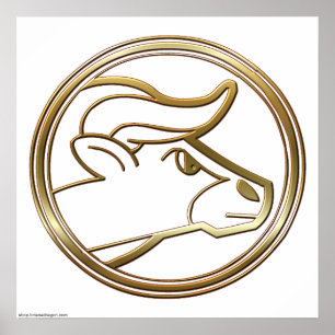 Gold Taurus Zodiac Bull Astrology Sign Poster