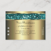 Gold Teal Glitter Luminous Stars Diamonds Initials Visitekaartje (Achterkant)