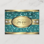 Gold Teal Glitter Luminous Stars Diamonds Initials Visitekaartje (Voorkant)