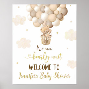 Gold Teddy Bear Balloons Baby shower Welkom Poster