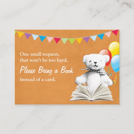 Gold Teddy Bear Book Request Baby shower Invoegen Informatiekaartje (Voorkant)
