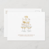 Gold Text Champagne Tower Save our Date Briefkaart (Voorkant / Achterkant)