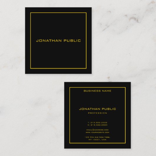 Gold Text Lijst Elegant Black Background Sjabloon Vierkante Visitekaartje (Voorkant / Achterkant)