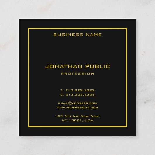 Gold Text Lijst Elegant Black Background Sjabloon Vierkante Visitekaartje (Achterkant)