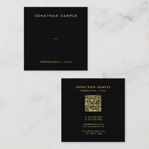 Gold Text Modern QR-code Elegante zwarte Sjabloon Vierkante Visitekaartje