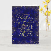 Gold Text Night Sky Belated Birthday Niece Kaart (Gele Bloem)