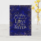Gold Text Night Sky Birthday  Sister Photo Kaart (Gele Bloem)