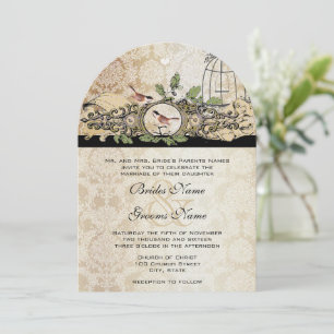 Gold Texture Birdcage Damask  Tortelduifjes Kaart