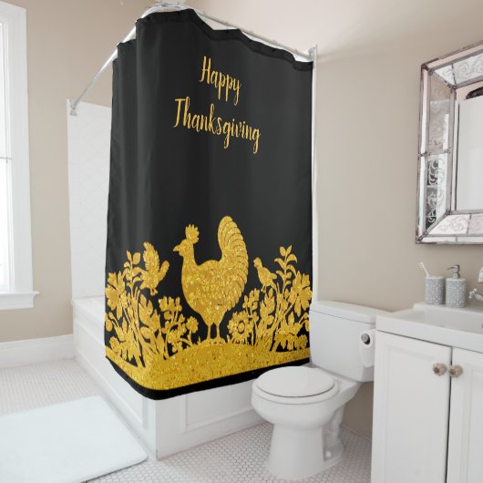 Gold Thanksgiving Turquie Floral Douche rideau (En situation)