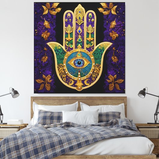 Gold Third Eye Hamsa Canvas Afdruk (Insitu (Slaapkamer))