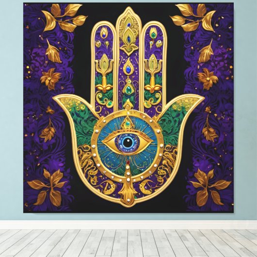 Gold Third Eye Hamsa Canvas Afdruk (Insitu (Houten vloer))