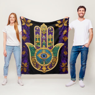  Gold Third Eye Hamsa Fleece Deken