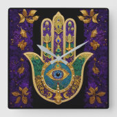 Gold Third Eye Hamsa Vierkante Klok (Voorkant)