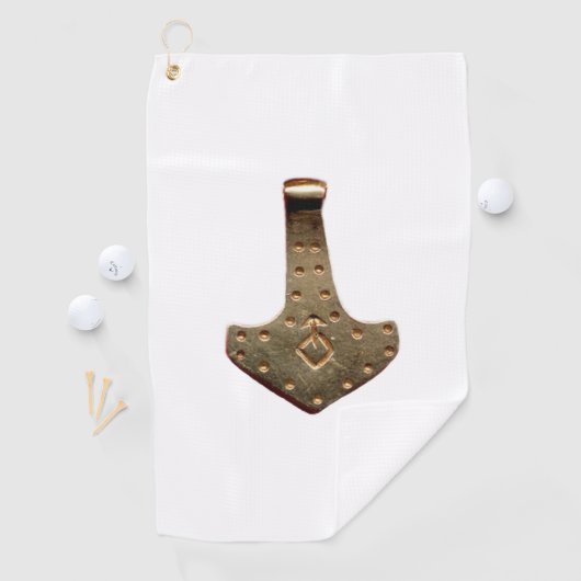 Gold Thor Hammer blanc serviette de golf (En situation)
