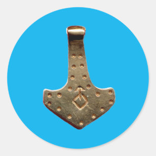 Gold Thor Hammer bleu gros autocollants ronds