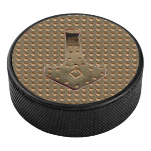 Gold Thor Hammer Gold Indent witte hockeypuck Hockey Puck