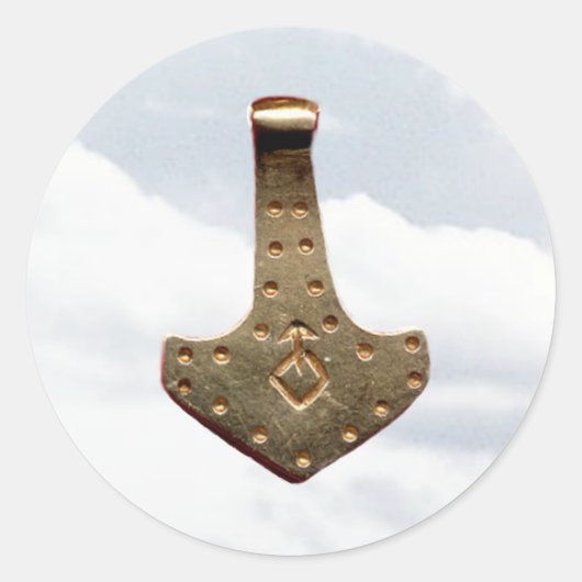 Gold Thor Hammer nuages grands autocollants ronds (Devant)
