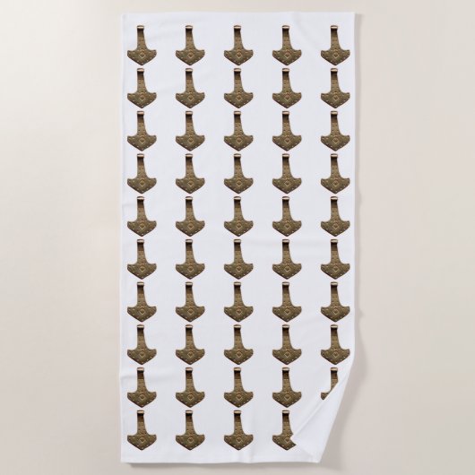 Gold Thor Hammer serviette de plage blanche (Devant)