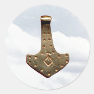 Gold Thor Hammer wolken grote ronde stickers