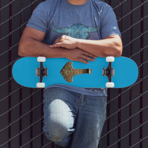 "Gold Thor's Hammer Blue skateboard" Skateboard