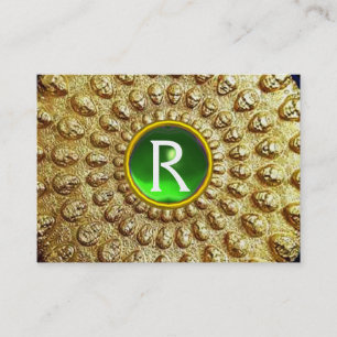 GOLD THRACIAN DISK MONOGRAM Green Emerald Gem Visitekaartje