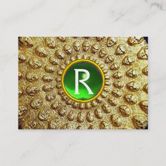 GOLD THRACIAN DISK MONOGRAM Green Emerald Gem Visitekaartje (Voorkant)