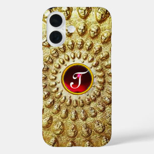 GOLD THRACIAN DISK MONOGRAM Red Ruby Gem iPhone 16 Hoesje
