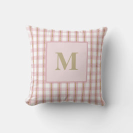 Gold Thread Pink Gingham Monogram Sierkussen