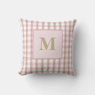 Gold Thread Pink Gingham Monogram Sierkussen