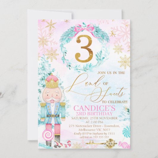 Gold Three Land of Sweets Nutkraker Birthday Kaart (Voorkant)