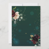 Gold Tiara, Burgundy Flowers Green Quinceañera Kaart (Achterkant)