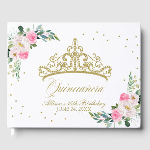 Gold Tiara Hot rose Floral Quinceanera Livre d'or