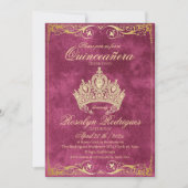 Gold Tiara Rose Princesse Quinceañera Invitation (Devant)