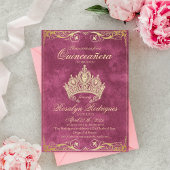 Gold Tiara Rose Princesse Quinceañera Invitation