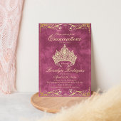 Gold Tiara Rose Princesse Quinceañera Invitation